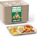 JOLLY CHEF Compostable 5 Compartment Paper Plates 10 * 8.25 * 1 inch 125 Pack Small Disposable Eco-Friendly Biodegradable Food Trays for Primary and Secondary School Students Lunch (Brown)