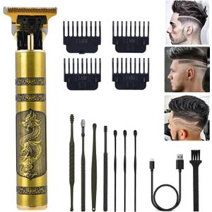Hair Clippers for Men, Professional Hair Trimmer T Blade Trimmer Zero Gapped Trimmer, Cordless Rechargeable Beard Trimmer Shaver Hair Cutting Kit with Guide Combs (Gold) (Dragon Phoenix)