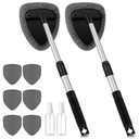 Baderke 10 Pcs Windshield Cleaner Tool Car Window Cleaning Supplies with Extendable Handle Include 6 Washable Microfiber Bonnets 2 Empty 60ml Spray Bottle Glass Wiper Kit (Gray)