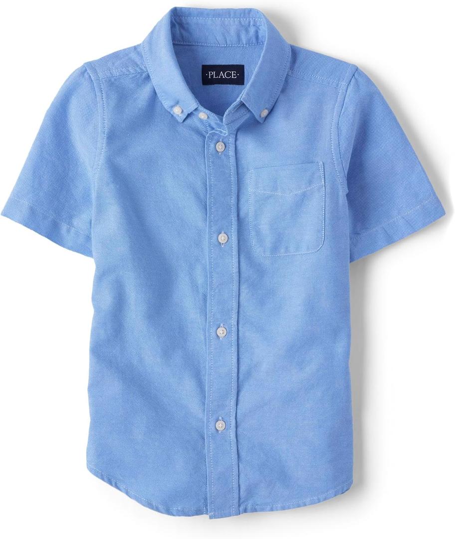 The Children'S Place Boys Short Sleeve Oxford Shirt (Blue, L)