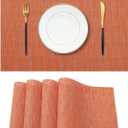 Leetaltree Orange Placemats Set of 4 - Heat Resistant Non-Slip Place mats for Dining Table, Washable Durable PVC Vinyl Woven Table MatsOrange, 4