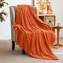 MIULEE Burnt Orange Fleece Throw Blanket for Couch 300GSM Super Soft Lightweight Plush Striped Throws, Warm Cozy Breathable Ribbed Blanket for Bed/Sofa, Twin Size 60"x80"
