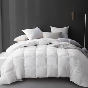 Hotel Grand Oversized King Size White Goose Feather Down Fiber Comforter | 100% Cotton Cover All Season Duvet Insert, Medium Warmth Hotel Luxury Bedding Comforter with 8 Corner Tabs, White 108x98 Inch