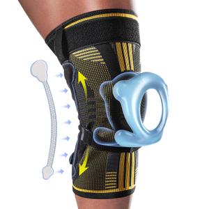 Fit Geno Knee Brace with Side Stabilizers: Breathable Knee Sleeve w/ Patented Patella Gel Pad for Maximum Pain Relief - Ultimate Knee Support and Fast Recovery from Meniscus Tear Arthritis ACL PCL Men & Women (Medium) (Black-Gold)