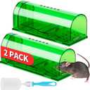 LULUCATCH Humane Mouse Traps 2 Pack | Live No Touch Catch and Release No Kill Rodent Traps | Reusable with Cleaning Brush | Pet Safe Indoor Outdoor Rodent Control for Mice, Rats, Chipmunks, Voles