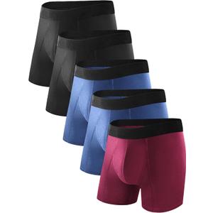 TIICHOO Washable Incontinence Underwear for Men Cotton Regular Absorbency Urinary Leakproof Underwear Boxer Briefs 5 Pack (2 Black/2 Navy Blue/Burgundy), XL