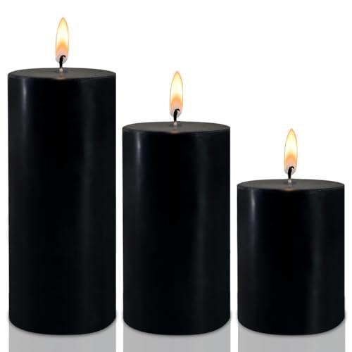 Black Pillar Candles Set of 3 - Dripless Unscented - 3x4, 3x6 & 3x8 inches Decorative Candles for Home Decor & Table Centerpieces