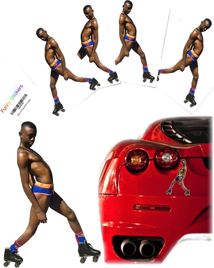 4 Funny Stickers Pranks for Cars, Laptops, Water Bottles, Trucks, SUV, Decal Prank Ideas - Super Man Drawers on Roller Skates