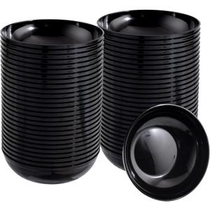 bUCLA 50Pack Black Plastic Bowls - 10oz Disposable Black Plastic Salsa/Serving Bowls - Ideal for Party & New Year