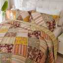 Cmfshape Floral Quilt Sets Bedspread Set 100% Cotton Patchwork Bedding Set, All Season Use Lightweight Reversible Coverlet Quilts with 2 Pillow Shams(Queen 92"x96")