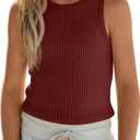 Girls Ribbed Tank Tops Kids Summer Crew Neck Slim Fit Sleeveless Tops Casual Basic Undershirts Vest for 5-14 Years