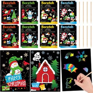 DIYASY 8 Set Christmas Scratch Crafts Arts Paper, Xmas Coloring Crafts Gifts for Kids Scratch Party Favors Winter Holiday Gifts DIY Classroom Prizes