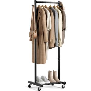 MISSLO Small Clothes Racks for Hanging Clothes Clothing Rack with Wheels 60" Metal Garment Rack with Shelves Portable Rolling Wardrobe Rack for Small Space, Black (Small 18.5")