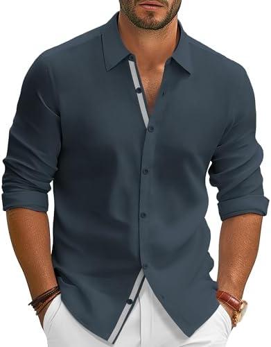 PJ PAUL JONES Mens Dress Shirts Wrinkle Free Stretch Button Down Shirt Casual Long Sleeve Business Shirts, Size Medium 