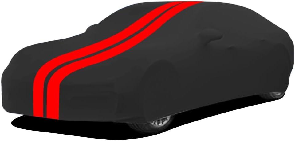 WinPower Indoor Car Cover, Stretch Dustproof Protection Fit 192-203 Inch Sedan Full Car Cover for Underground Garage Car Show, Black and Red