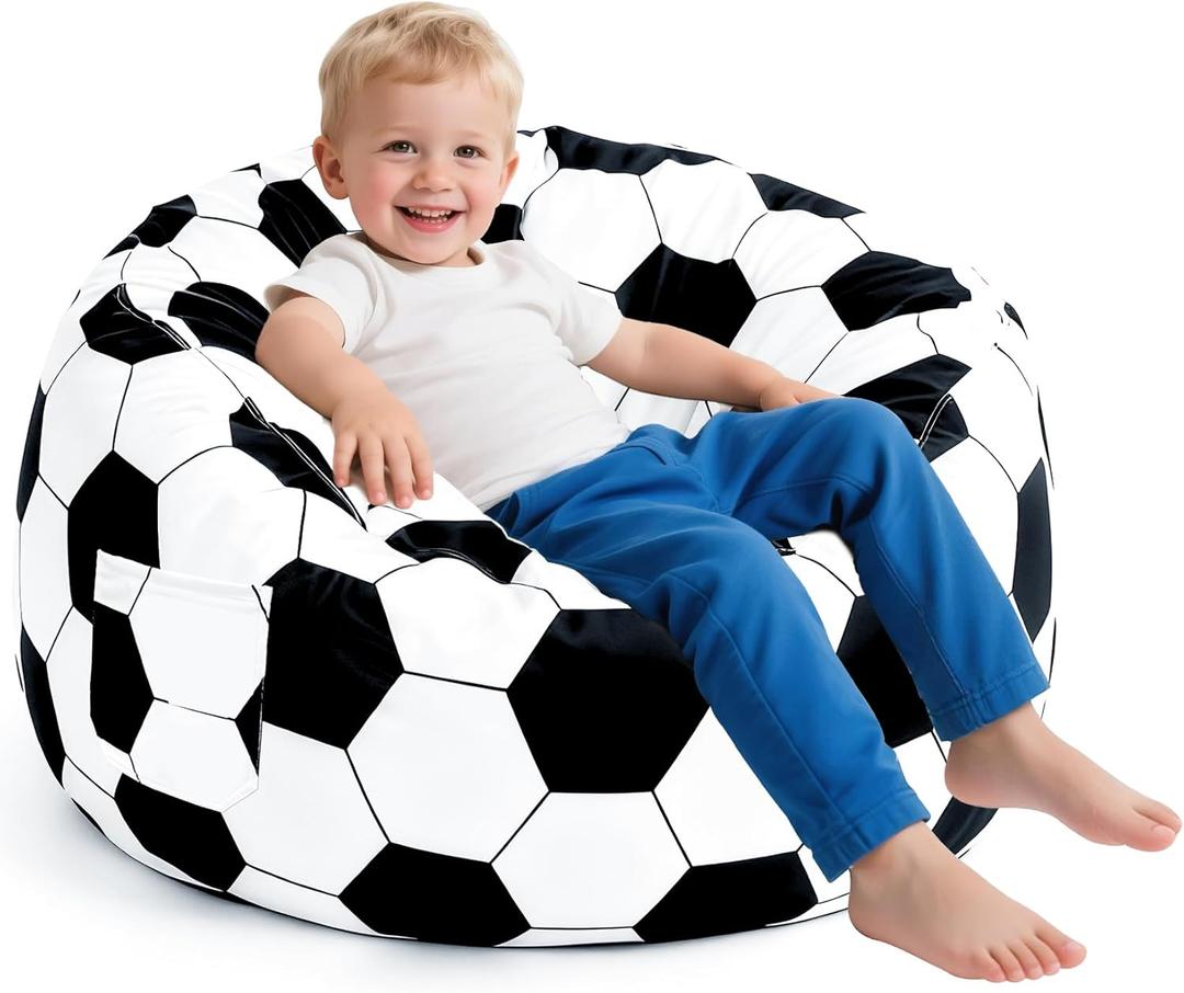 2.2 Ft Soccer Bean Bag Chair for Toddler with Memory Foam Filling, Large Kids Bean Bag Chair with Soft Velvet Cover, Bean Bag Sofa Couch for Living Room, Birthday Gift for Boys Girls, Large