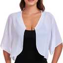 SURVODJA Womens Chiffon Cropped Cardigans Lightweight Sweaters Short Sleeve Bolero Shrugs for Dress (White, XXL)