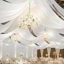 10 Panels 5 ft x 30 ft White Ceiling Drapes for Wedding Parties 30 FT Extra Long Thick Polyester Wrinkle-Free Drapery Tent Decor Decorations for Birthday Party Ceremony Stage Swag