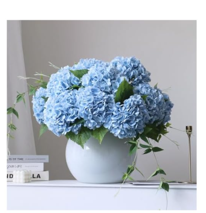 grtefhu 4pcs 21" Faux Blue Hydrangeas Artificial Flowers, Real Touch Silk Hydrangea Flowers with Stems for Bridal Wedding Bouquet Party Home Decor