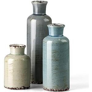 CwlwGO- Ceramic Vase 3 Piece Set, Small Flower vases for Home Decoration, Modern Farmhouse Decoration, Living Room, Table Shelf, Centerpieces, Fireplace and Entrance Decorations-Multicolor