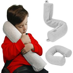 Dot&Dot Twist Memory Foam Kids Travel Pillow for Airplanes - Kids Neck Pillows for Travel, Sleeping - Airplane Pillow for Neck Support, Chin, Lumbar, Leg - Adjustable Toddler Neck Pillow for Car Seat (Mini (23"), Mini Gray)