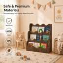 NACHES 3-Tier Montessori Bookshelf for Kids - Wooden Front-Facing Book Display Rack with Wave Design, Toy Organizer for Toddler Nursery, Bedroom, Classroom & Playroom, Middle Rustic Brown