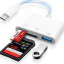 USB C SD Card Reader for iPhone 15-17, USB C to Micro SD Memory Card Adapter for iPad/Mac Pro/Air, USBC/Type C Camera Card Reader with USB A Port for iPhone 16 and More Android USBC Devices