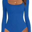 MEROKEETY Women's Long Sleeve Ribbed Bodysuits Crew Neck Slim Body Suits 2025 Knit Sweater Tops, XL