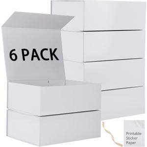 6 Pack White Gift Boxes With Lids,12x8x4.5 Inch Bridesmaid Proposal Box And Printable Stickers,Proposal Boxes With Ribbon For Wedding, Packaging, Present, Birthday