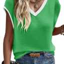 Imily Bela Summer Cap Sleeve Sweater Vest for Women Casual V Neck Sleeveless Knit Pullover Tank Tops 2025 Spring Shirts (Green)