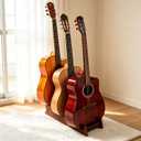 Guitar Stand,Sturdy 3-Holder Black Walnut Wooden Guitar Stand Space-Saving