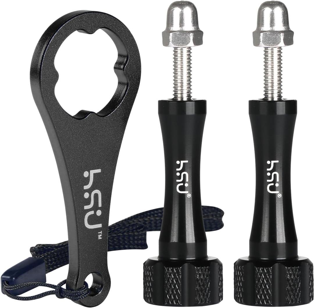 HSU Aluminum Alloy Thumbscrew Set (Extension)+ Wrench for Gopro Hero 13, 12, 11, 10, 9, 8, 7, 6, 5, 4, Compatible with GoPro Media Mod, AKASO Campark and Other Action Cameras (Black)