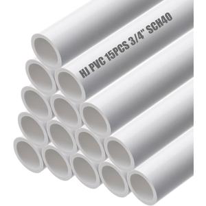 HJ 4FT Feet PVC Pipe 15PCS White Sch40 Industrial Pipes (3/4") (0.75 Inch)