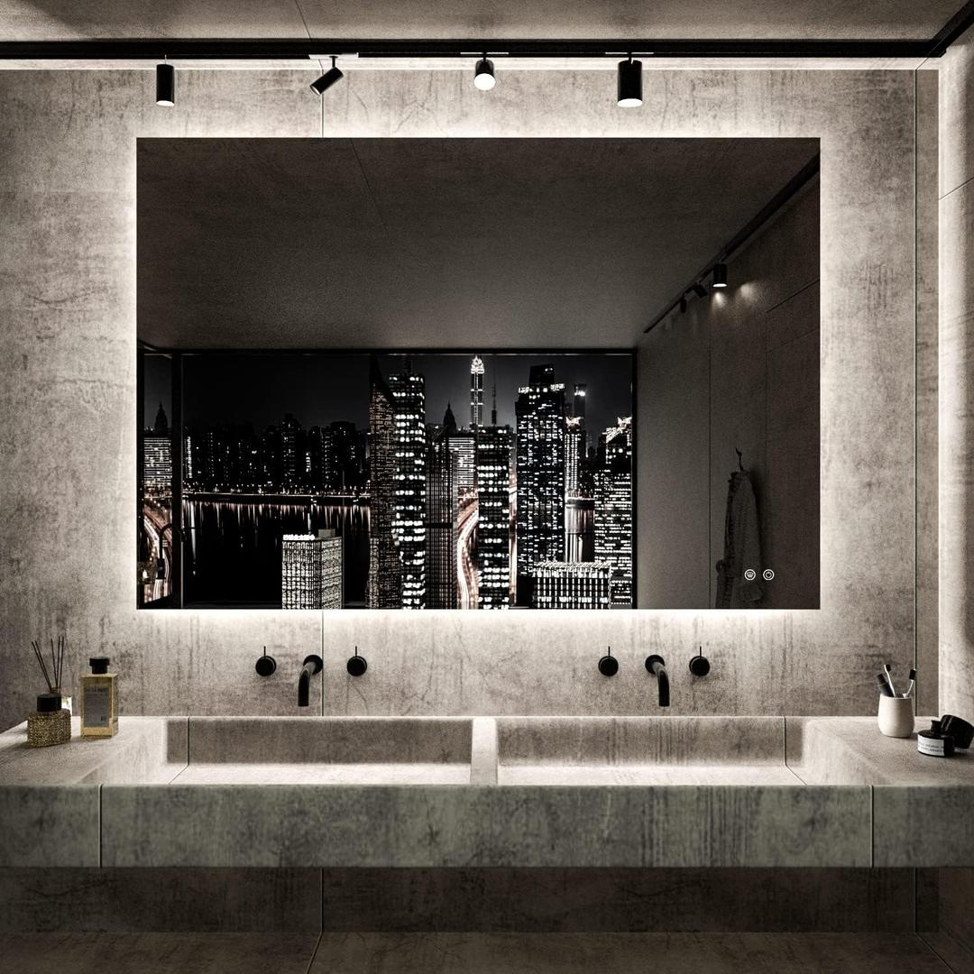 TETOTE 40 x 32 Inch LED Backlit Bathroom Vanity Mirror,Anti-Fog,Dimmable,CRI90+,Touch Button,Water Proof,Horizontal/Vertical Wall Mounted with Light