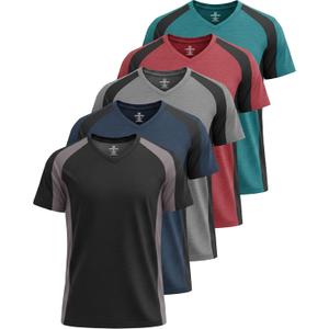 Real Essentials 5 Pack: Men’s V-Neck Dry-Fit Moisture Wicking Active Athletic Tech Performance T-Shirt Set 5, XXL, Pack of 5