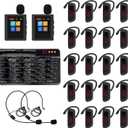 Tour Guide System, Wireless Tour Guide Microphone and Speaker, 21 Slot Charging Base, 140m/459ft Range, Tour Guide Speaker for Factory Training Teaching Church (2 Transmitter 20 Receivers)
