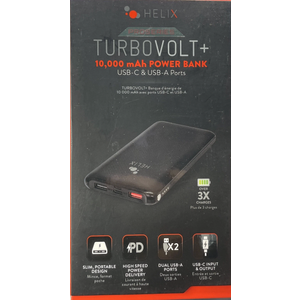HELIX TurboVolt+ 10,000 mAh Power Bank USB-C & USB-A Ports