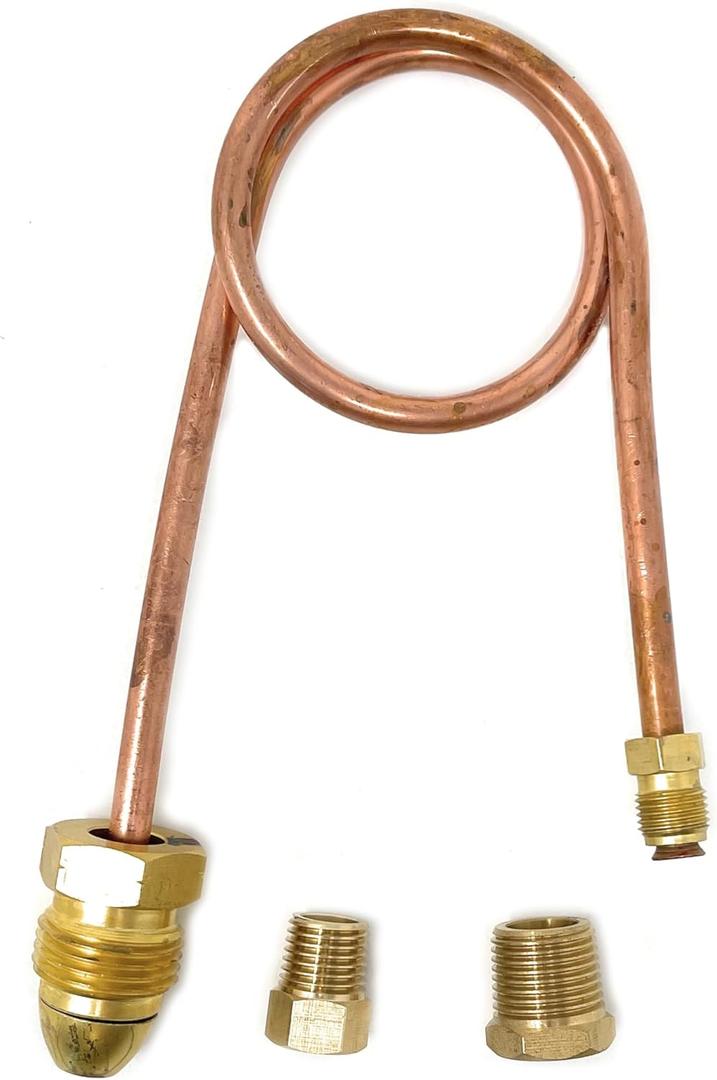 Propane Copper Pigtail Regulator, 20 inch Auto Changeover Tubing with Brass POL x  inverted Male Flare, includes 1/4" NPT and 3/8" NPT Adapters, for RVs, Grills, and gas applications.