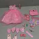 American 18 inch Girl Doll Clothes and Accessories - Princess Dress, Crown, Necklace, Lipstick, Makeup Palette, Nail Kit, Satchel, Gloves, Shoes, Sticky Rhinestones,Hair (No Doll)