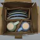 KIVY Espresso Cups Set of 4 [Set 4x 3oz]- Espresso Set Thick Walled Stoneware Espresso Cup Set - Italian Style Espresso Cups and Saucers - Coffee Mugs - Pastell Green, Blue