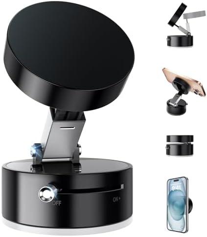 Vacuum Suction Magnetic Phone Holder, Adjustable Vacuum Magnetic Car Phone Holder Foldable Vacuum Magnetic Cell Phone Holder Stand Suction Phone mount for iPhone 16/15/14/13/12/Gym/Shower/Car/Mirror