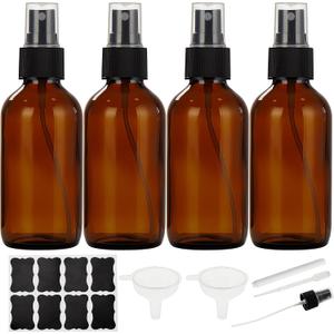 Dark Amber Glass Spray Bottles 4 oz, Small Glass Spray Bottles for Essential Oils, Fine Mist for Face, Hair, Plants, Travel, Perfumes, Cleaning Solutions - 4 Pack
