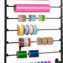 7 Tier Wall Mount Ribbon Organizer, Metal Rack for Craft Room | Wall mounted ribbon holder ideal for flower shops, stores, wrapping paper, scarf, tie, belt, towel storage - Black