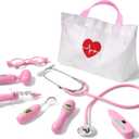 Phobby Kids Doctor Kit, 8 Pieces Toddlers Doctor Playset with Medical Storage Bag & Real Stethoscope, Pretend Play Doctor Toys Birthday Gift for Boys Girls Aged 3 4 5 6 (Pink)