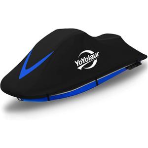 Waterproof Jet Ski Cover 2-3 Seater - Compatible with Yamaha Sea-Doo Kawasaki, 300D Trailerable PWC Cover Marine Grade UV Protection, Fit for 2-3 Seater Lengths 115'' to 120"（Blue）