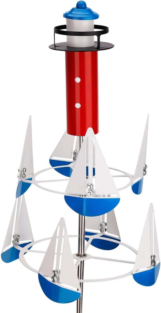 Sailboat Windmills, Unique Kinetic Art Sailing Wind Sculpture Garden Wind Spinners Metal Nautical Wind Spinner with Metal Stake for Yard Garden Lawn Outdoor Decorations