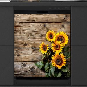 Dishwasher Magnet Cover Retro Wooden Sunflower Reusable Dishwasher Magnetic Cover Sticker Decorative Dish Washer Door Cover Panel for Home Kitcen Appliance, 24"L x 24"W