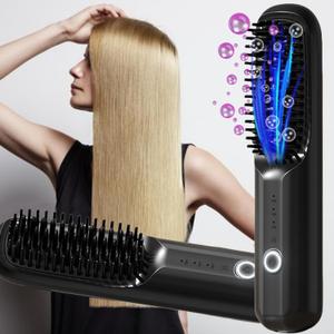 Cordless Hair Straightener Mini Portable Cordless Hair Straightener Brush 3-in-1 Anion Straightening Brush USB Fast Charging Portable Straightener