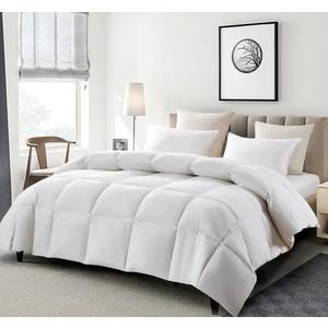 Serta Goose Feather Down Fiber Cotton Comforter King Size - 100% Cotton Duvet Insert - Hotel Luxury Hypoallergenic Bedding Comforter All Season Medium Warmth 106 x 90 Inch White