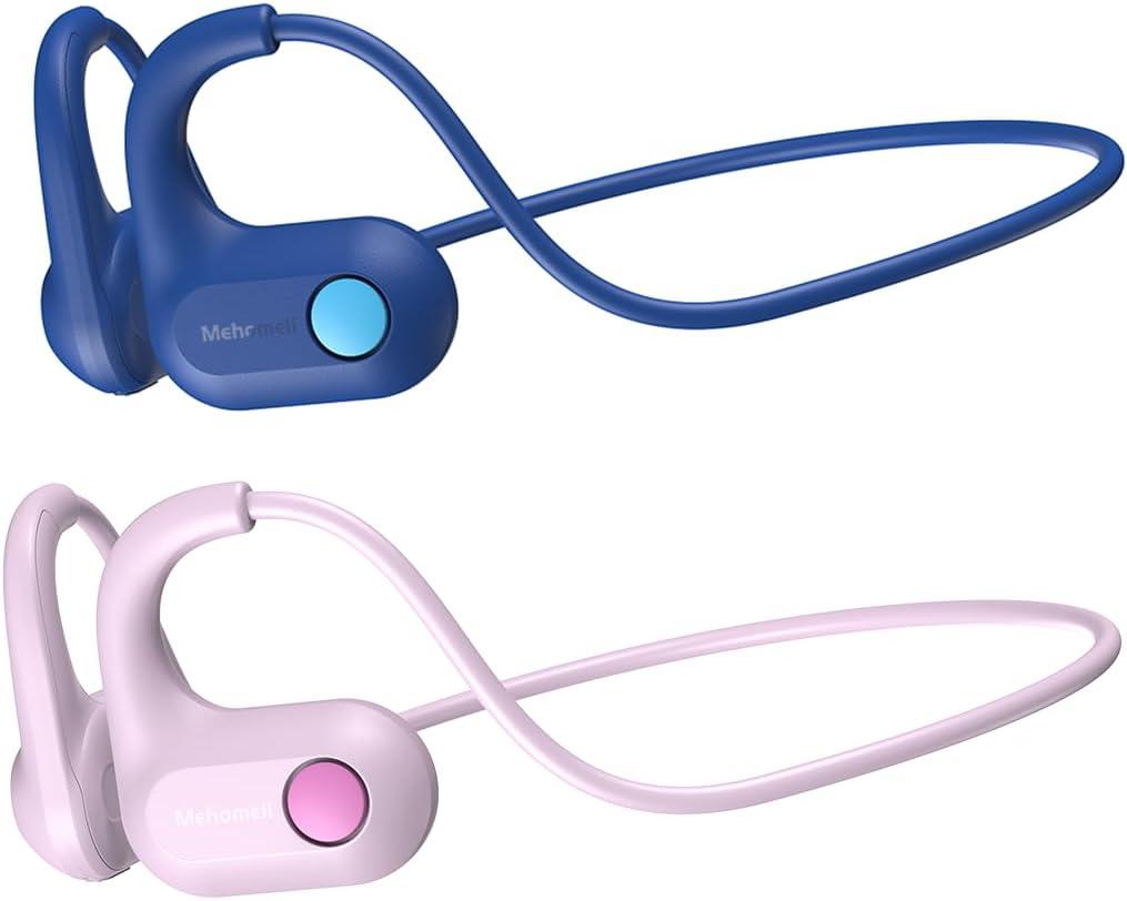 Kids Bluetooth Headphones, Bluetooth 5.4 Air Conduction Open Ear Headphones, Ultra-Light, Stereo Sound with Mic, IPX5 Waterproof, 15H Playtime-Blue and Pink